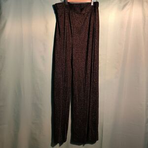 Women’s Black Metallic Wide Leg Pants – High Waist Sparkle Trousers Size XL